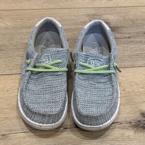 Hey Dude Kids Moccasins in Gray with Green Laces